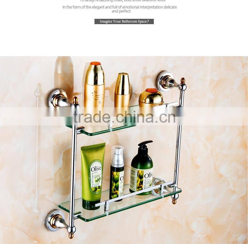 80900 bathroom shelf towels for bathroom Double glass shelf hotel use toilet accessories