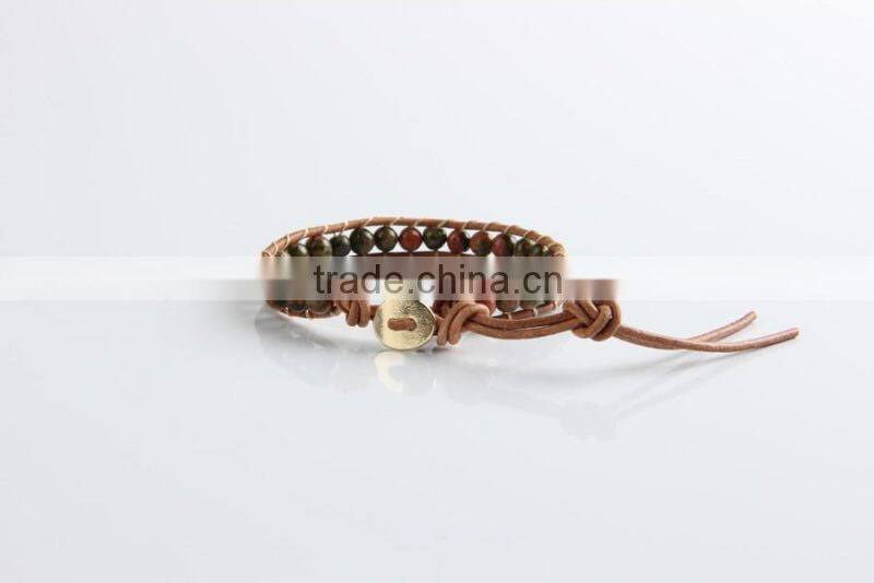 6mm green agate stone leather cord bracelet, latest design bangles and bracelet, special bracelet