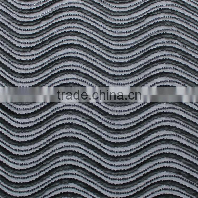 fashion 100% polyester african net black lace fabric/beaded sequins bridal lace for apparel