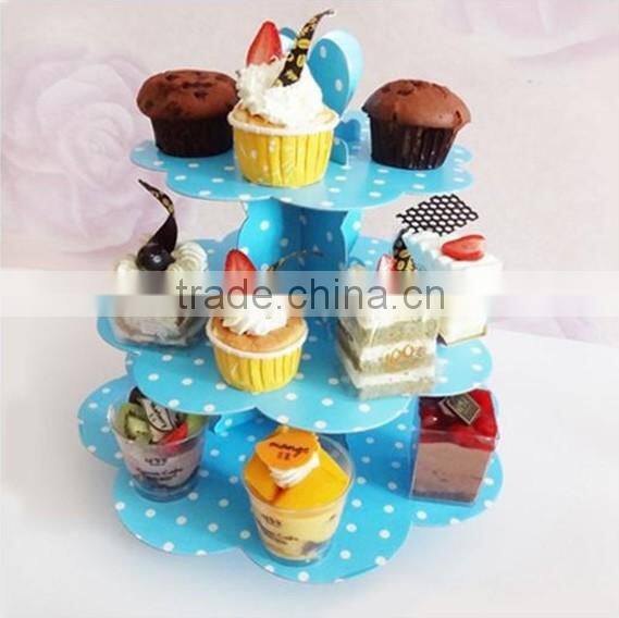 3 Tier Round Cake Cupcake Stand Cake Stand Green with Gold Line Birthday Wedding Party Display