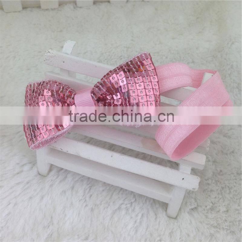 New Arrival 3inch Sequin Hair Bows Sequin Bows With Elastic Baby Headband for Baby Girls Hairband for Headwear in Stock