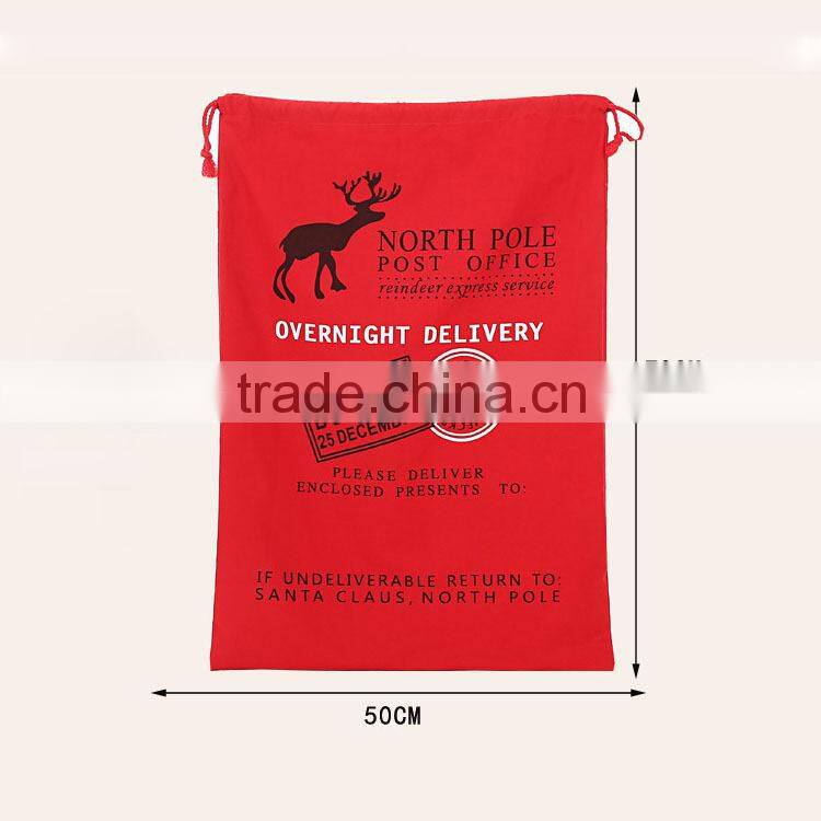 Latest santa sack bag with drawstring canvas santa sack christmas gift stocking santa sack