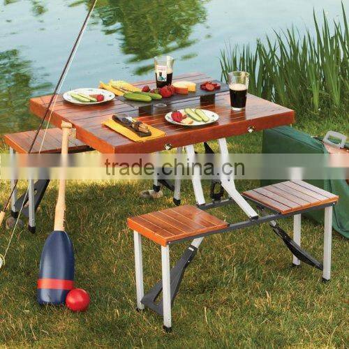 Outdoor wood table folding camping With Chairs Set