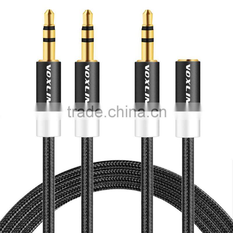VOXLINK 1m gold plated&metal&nylon braid 3.5 mm Jack Aux stereo Audio Cable Male to Female Extension Cable