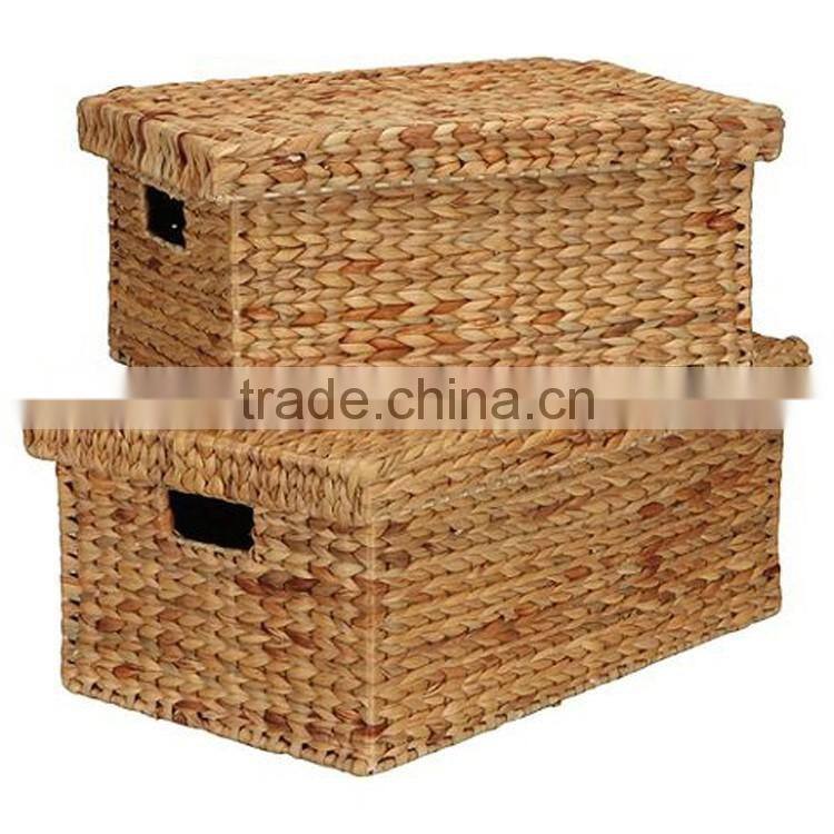 Double handles with lid desing water hyacinth manufactures of straw baskets