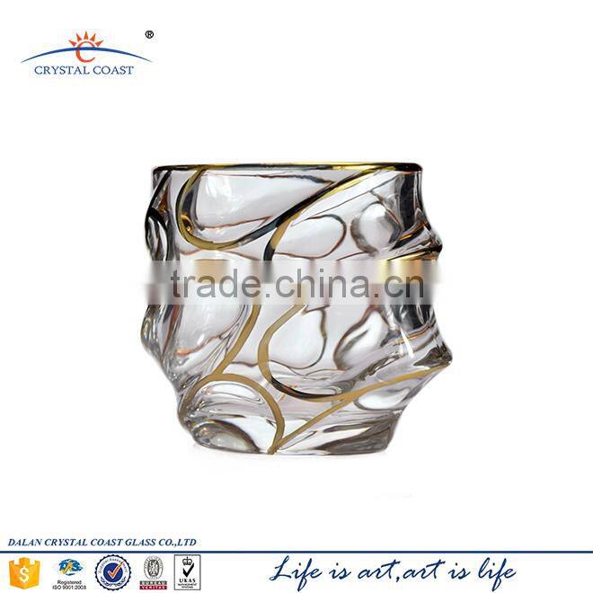 Wholesale high quality uique shape lead crystal gold drinking glass whisky cups