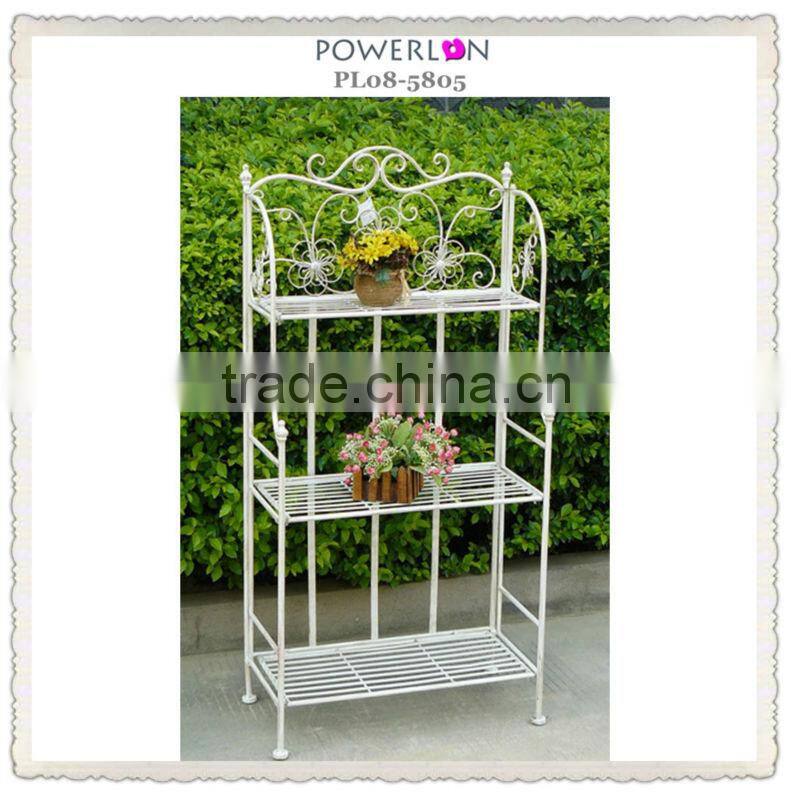 antique white metal flower pot shelf