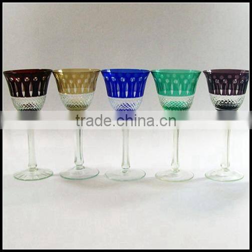 2017 China traditional made overlay etched pink wine glass