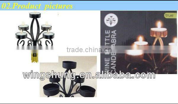 Romantic novelty design fashion black metal wine bottle candelabra/best seller wedding candlestick/ economic candle holder