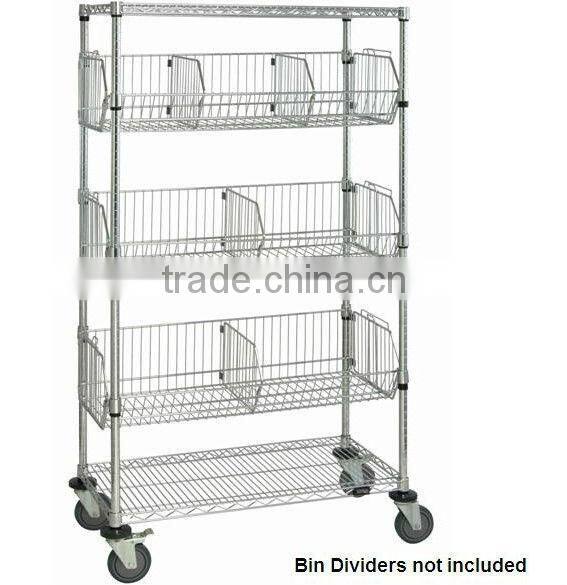 Chrome wire shelving cars with wire bins