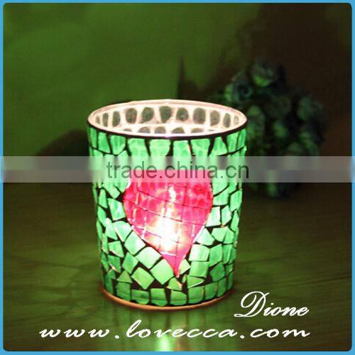 Handmade glass mosaic candle holder goblet