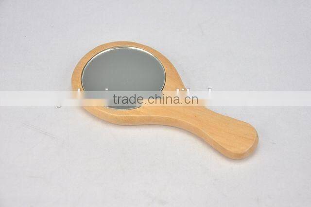 Round mirror with short handle / woden mirror