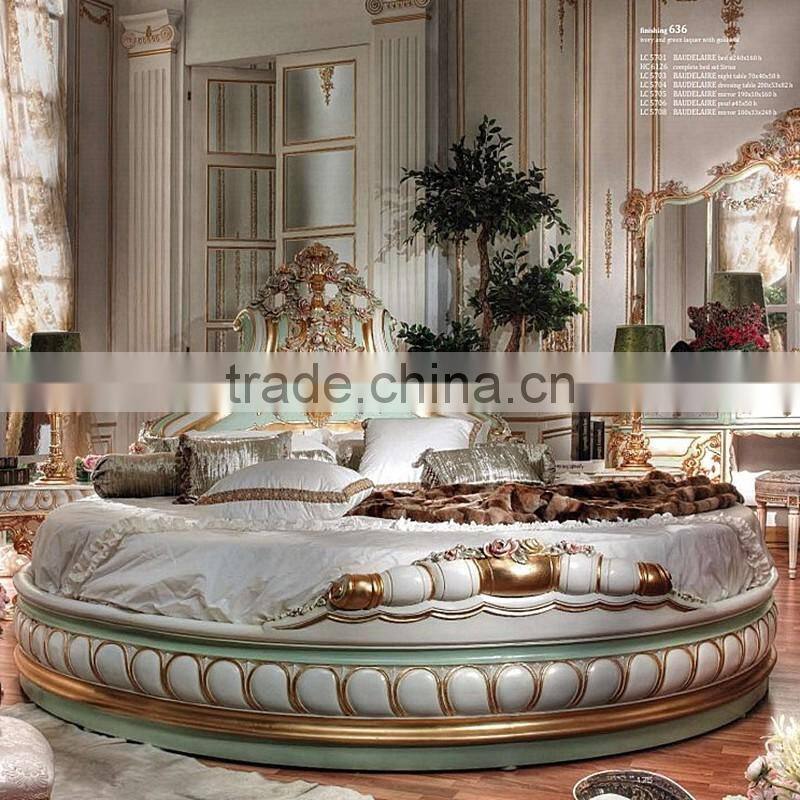 Momoda New Classical Italian Style Round Bed, Solid Wood Antique Hand Carved Round Bed, Luxury Palace Gold Leaf Round Bed