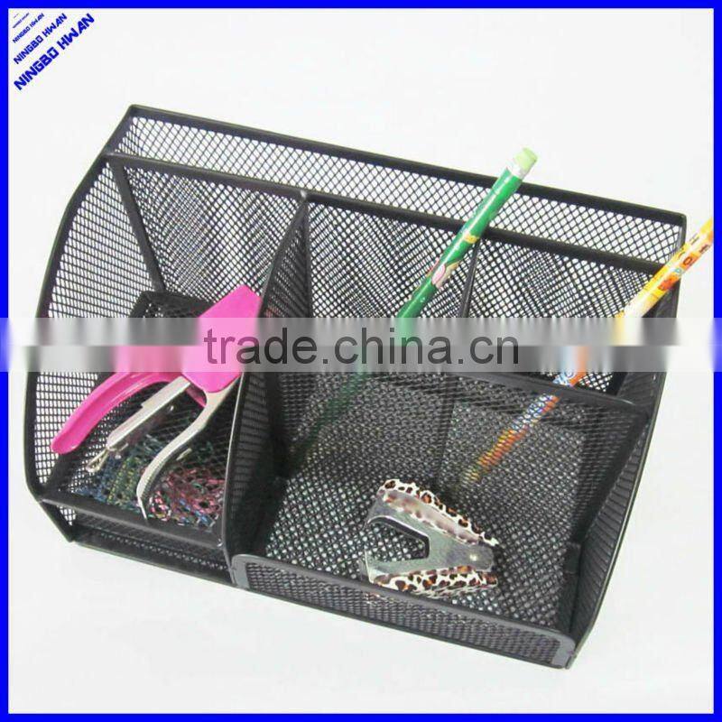 High quality 6 divided compartment black metal mesh desk organizer with drawer