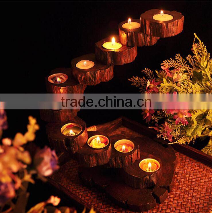 Handmade wood decoration vintage home decoration romantic solid wood candle holder for gift