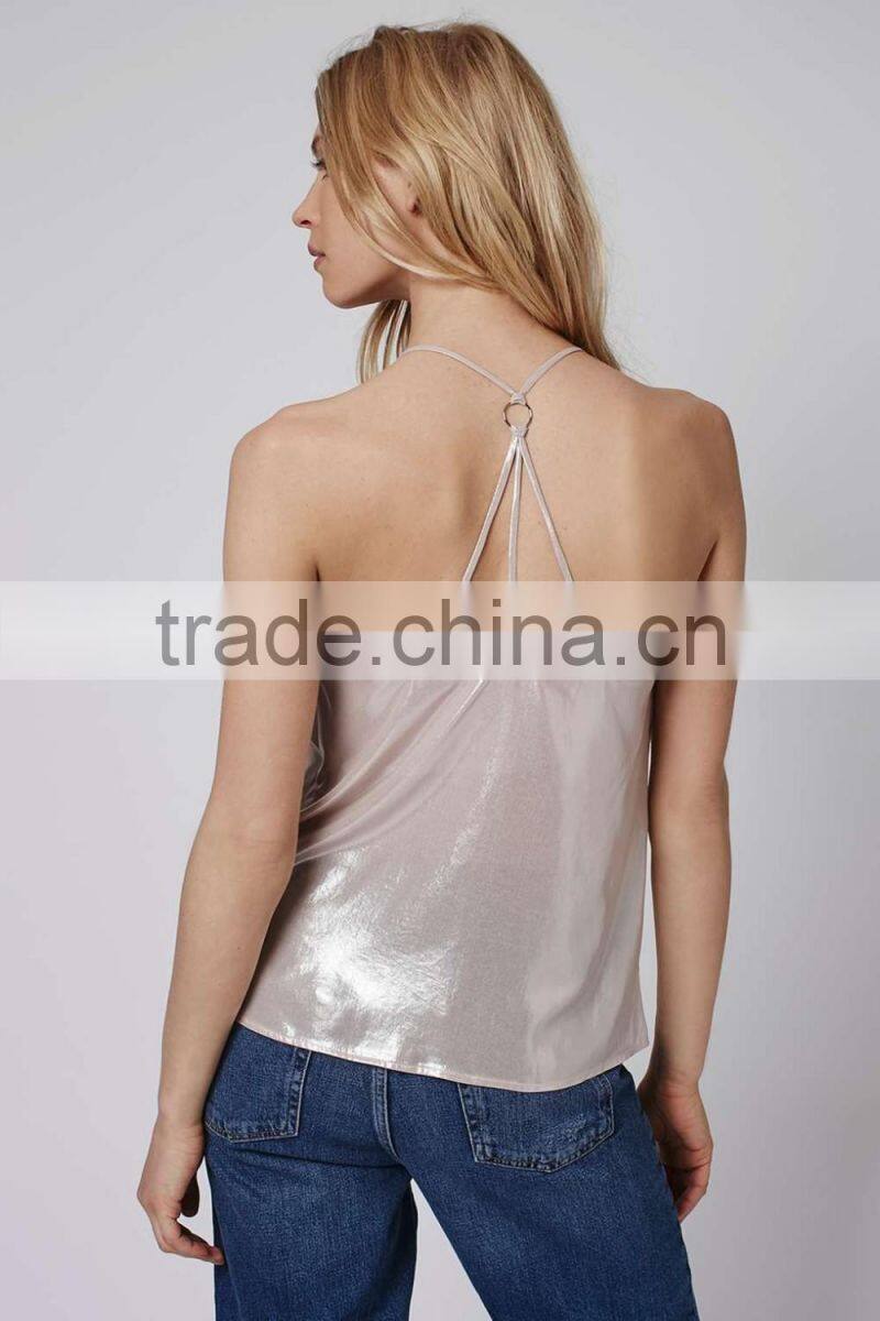 Sexy Nude Metallic Reflective Vest Spaghetti Strap Tank Top HSD2131