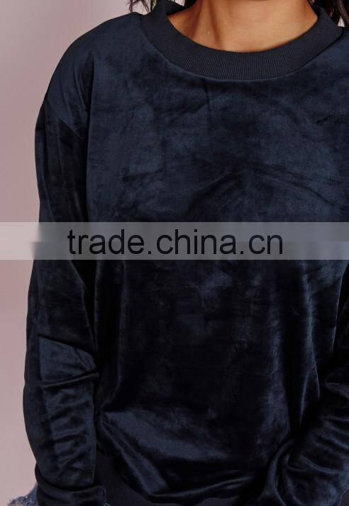 wholesale 100% polyester soft touch navy cheap bulk women velour sweatshirt