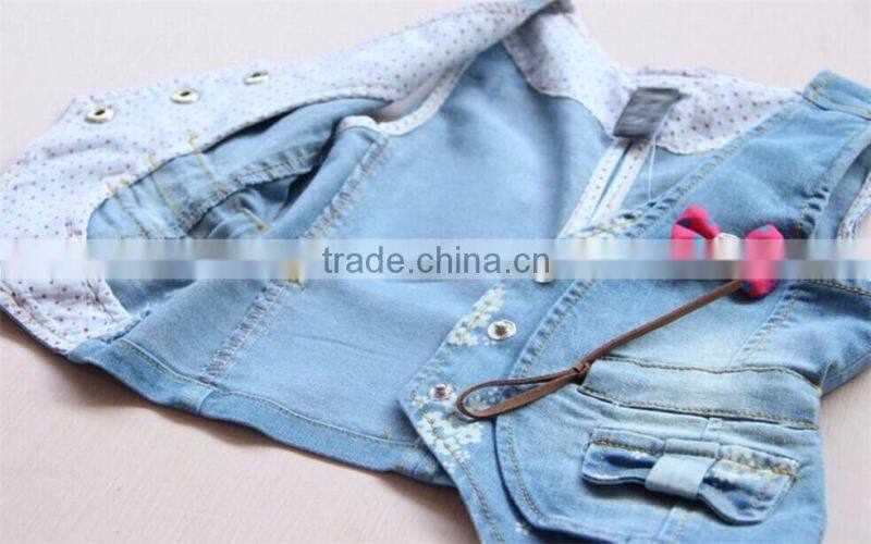 New arrival 2016 Super and lovely pink bowknot printing denim vest