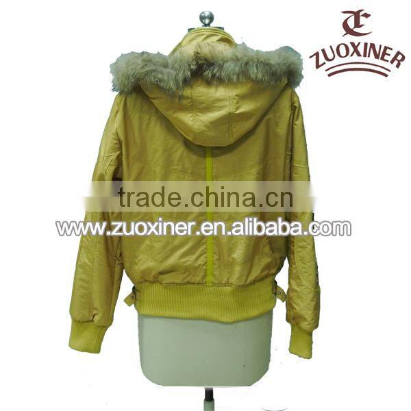 2014 fashionable new design bomber jacket with fur hood