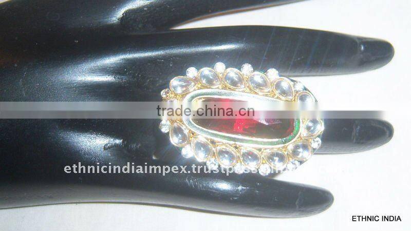 RED WHITE Gold TONE KUNDAN CZ COCKTAIL FASHION FINGER Ring R049A