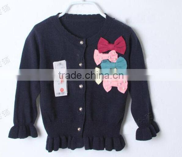 wholesale fancy bows trims ruffle knitted girls baby wool sweater