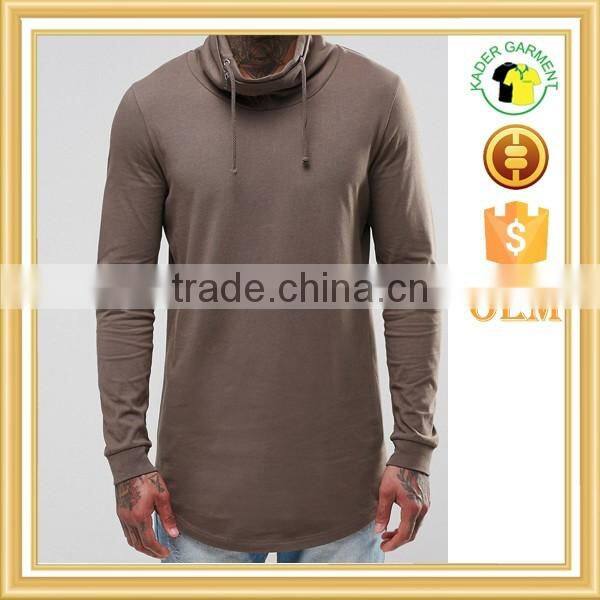 longline long sleeve t shirt 100% cotton t shirts with curved hem