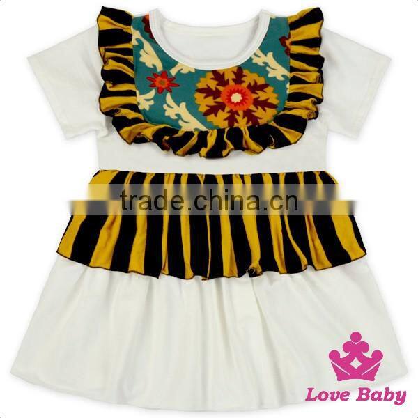 Soft Cotton Stitching Ruffle Baby Tops One Layers With Printed Fabric Short Sleeve Shirts