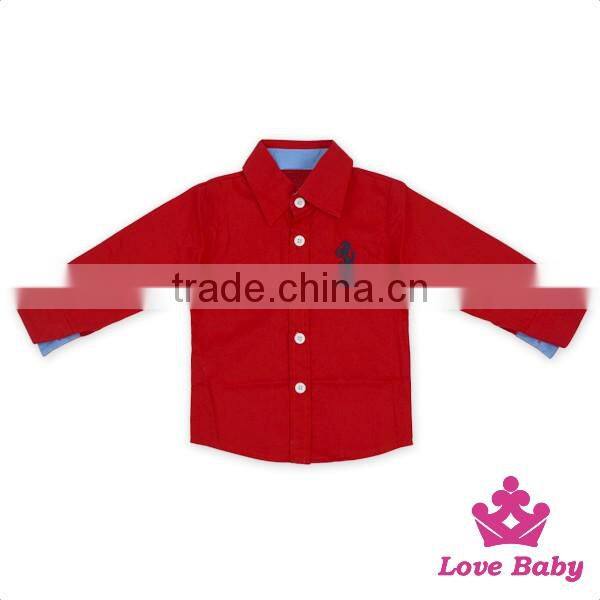 2017 Best Selling Infant Kids Long Sleeve Boys Shirts Red Solid Color Fancy Printed Horse Baby T-shirts