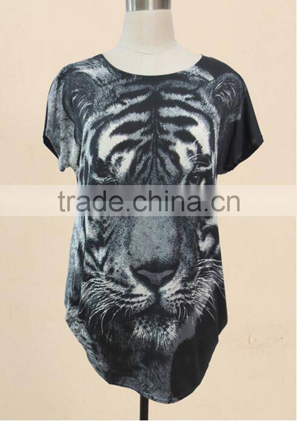 Summer Korean style plus size loose round neck short sleeve casual tiger printing 3D t shirt wholesale