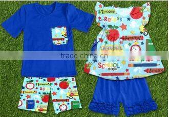 Children sets girls ruffle outfit top and capri back to school clothing set korean kids clothes wholesale