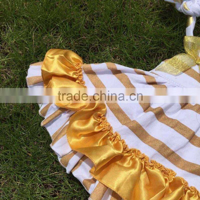 hot golden stripe swing top sets newborn girl clothes kids swing top sets with necklace and headband