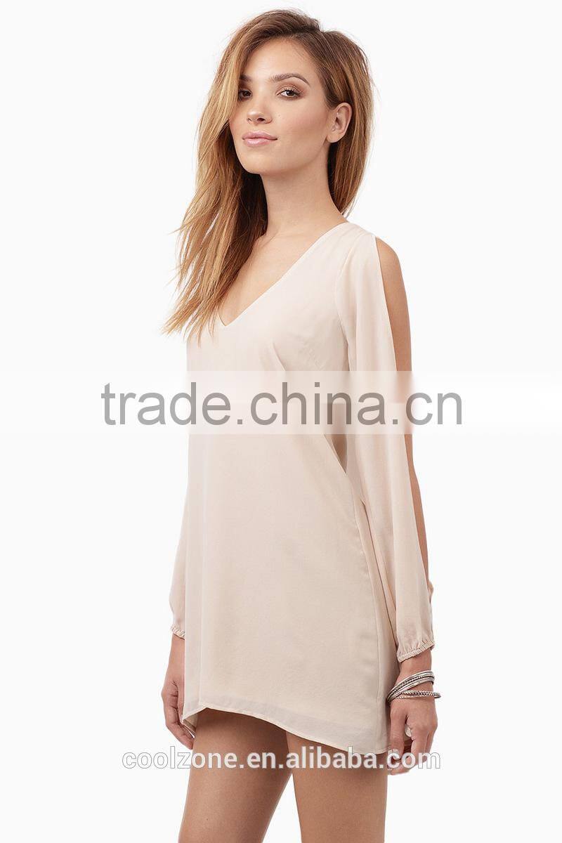 Fashion Cold Shoulder Design Long Sleeve Summer Dress for Mature Woman