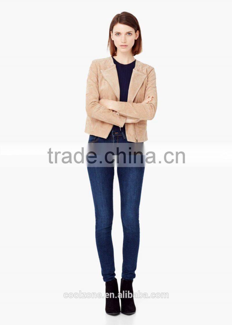 New fashion zipped fastening through front long sleeve jacket