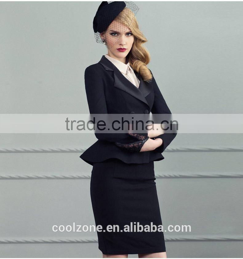 2014 ladies two pieces long sleeve blazer and skirt set women office business suit