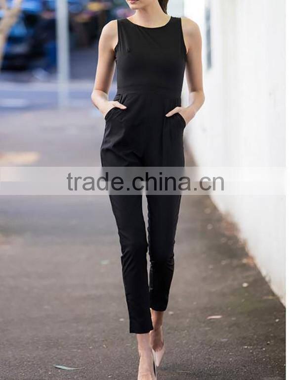 2017 O-neck halter sleeveless backless solid slim tight Jumpsuit
