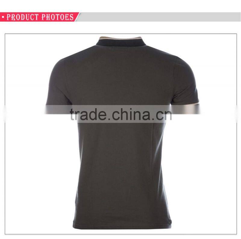 Three button placket stripe collar short sleeve 100%cotton mens polo shirt