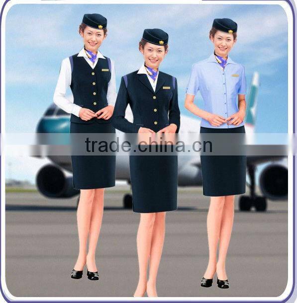 Elegant skirt suit flight attendant uniform, fashion skirt airline stewardess uniform,hot tailored blue color Stewardess uniform