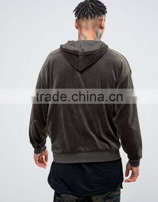 Men's Oversized Velour Hoodie In Khaki
