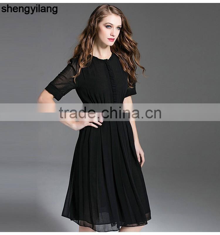 half sleeve black chiffon long dress