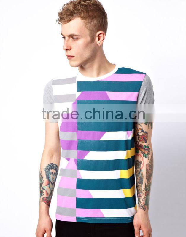 Contrast Sleeves Men Stripe Tee Shirt