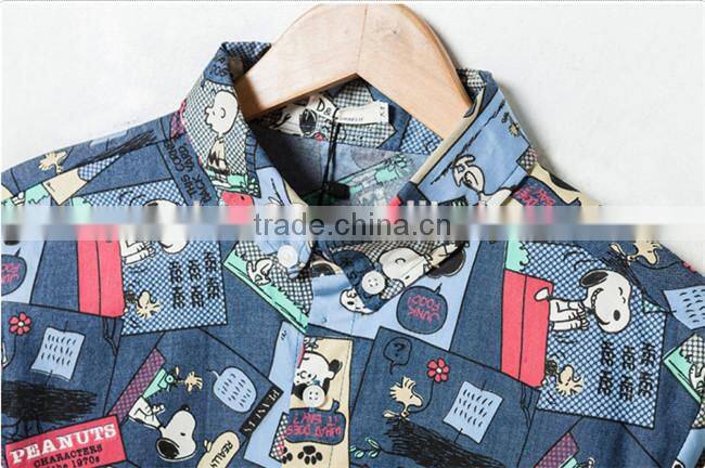 2016 Cartoon printed men denim casual shirt
