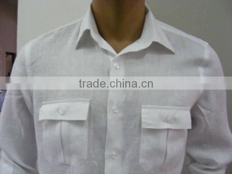 men's white linen shirt with two chest pockets