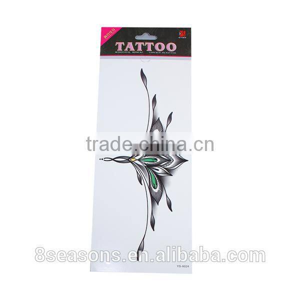Paper Removable Waterproof Temporary Sternum Tattoo Sticker Body Art Black Flower Pattern Custom Temporary Tattoos