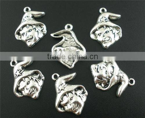 30PCs Antique Silver Halloween Wizard Hat Charms Pendants 16x23mm