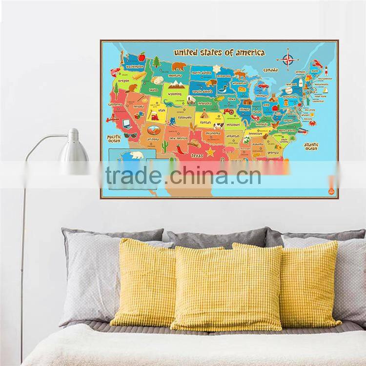 removable wall sticker USA America states colorful animal map wall decor animals fruits paint craft paper living room bedroom st