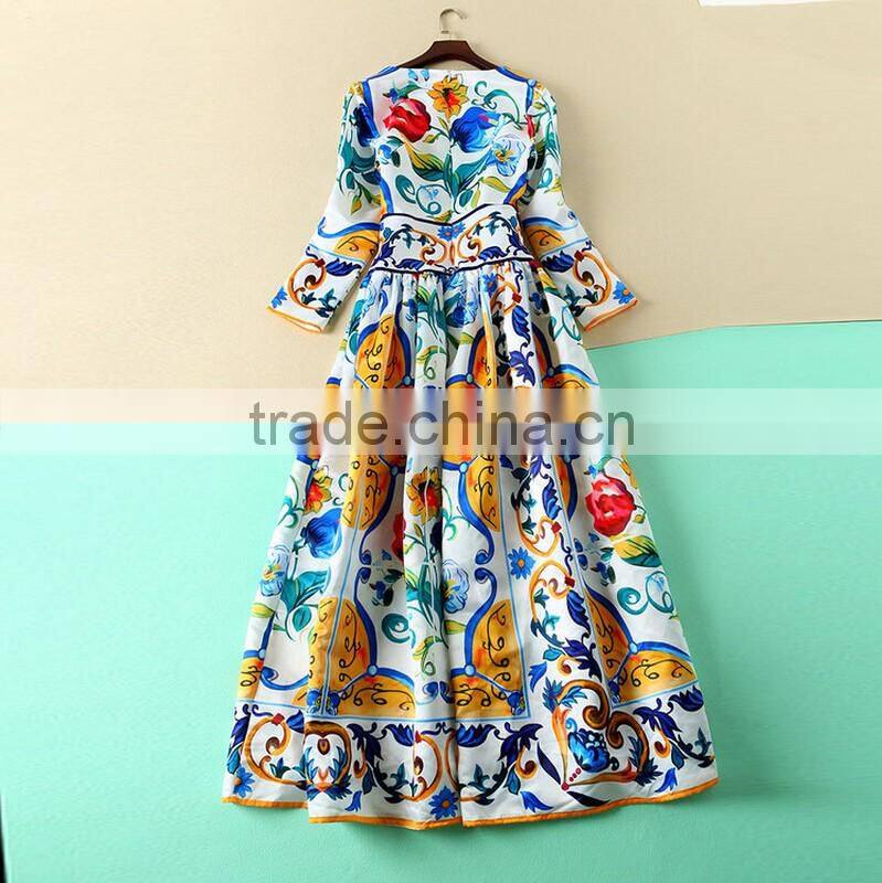 Women Long Sleeve Floral Printed Beach Maxi Dress Ladies Plus Size Party Cocktail Dresses