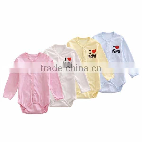 sweet heart pattern solid color 100% cotton baby romper with long sleeve