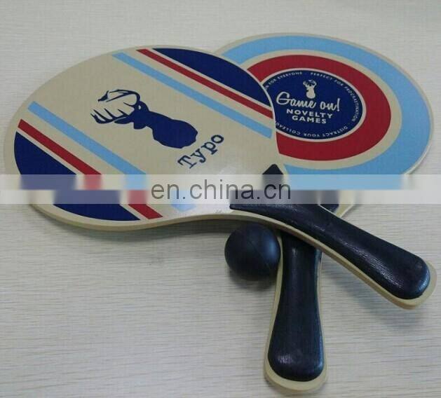 Promotional with customized logo print wooden beach racket for sports Beach racket ball game set