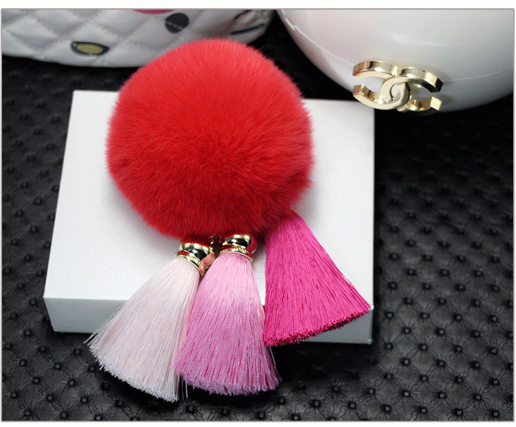2016 Beautiful Real Rabbit Fur Ball KeyChain / Car and Bag Charm Keychain