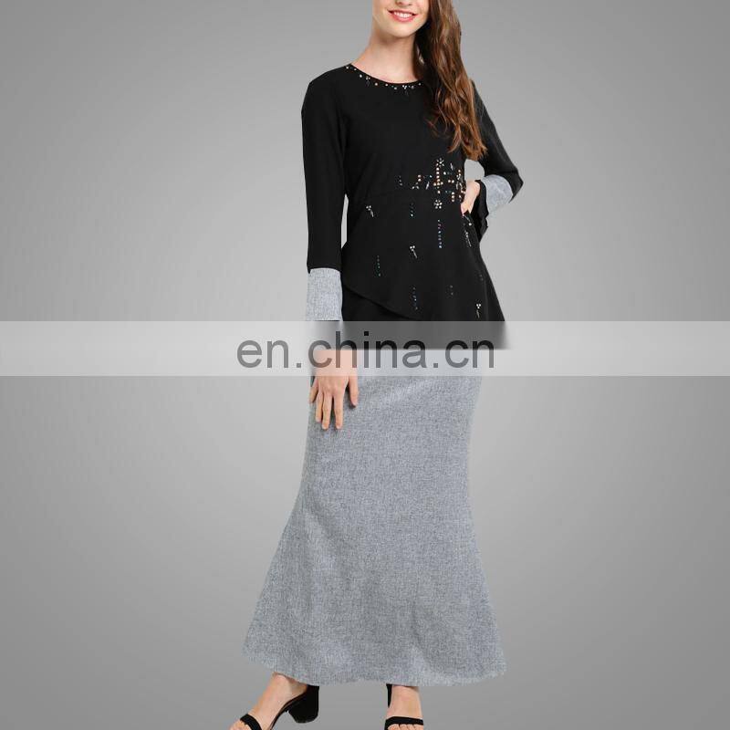 2017 Modest designer beaded baju kurung malaysia baju melayu islamic women suits